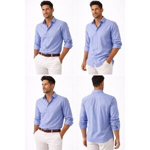 Calvin Klein Light Blue Chevron Weave Roll Tab Button Down Shirt XL Preppy 77-21